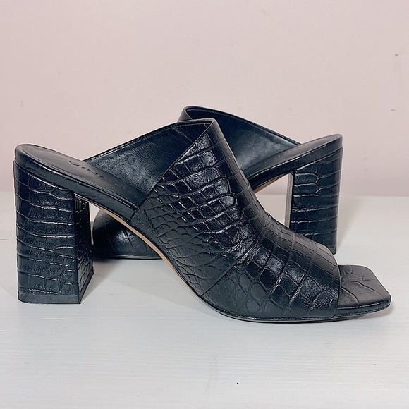 VINCE Nelda Cutout Croc-Effect Leather Mules Black 5M - Picture 6 of 8